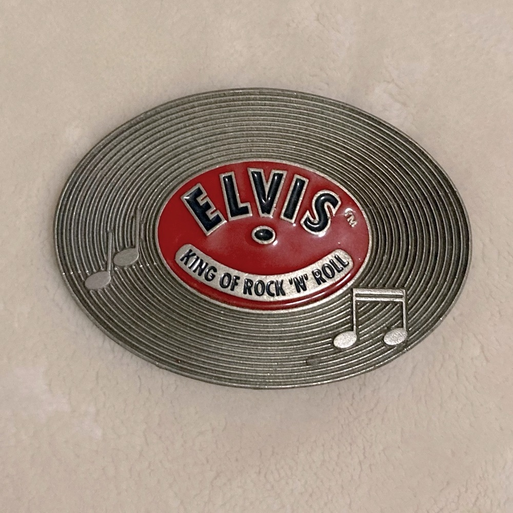 Elvis Vinyl Record Art - Red and Silver universal belt buckle